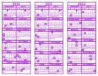 Purple 3 Year Calendar - 2031 - 2032 - 2033