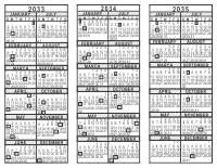 2033 2034 2035 3 Year Calendar