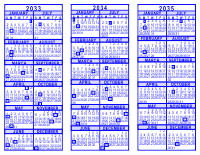 Blue 3 Year Calendar - 2033 - 2034 - 2035