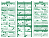 3 Year Calendar - 2033 through 2035
