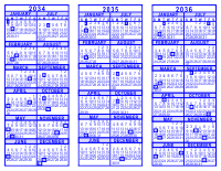 Blue 3 Year Calendar - 2034 - 2035 - 2036