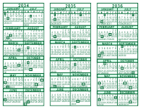 3 Year Calendar - 2034 through 2036