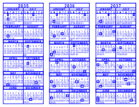 Blue 3 Year Calendar - 2035 - 2036 - 2037