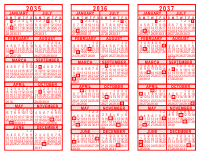 2035-36-37 3 Year Calendar - Red