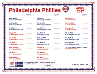 April 2017 Philadelphia Phillies Printable Schedule