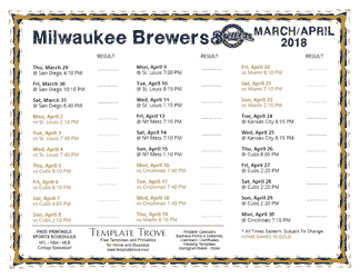 April 2018 Milwaukee Brewers Printable Schedule