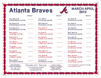 April 2019 Atlanta Braves Printable Schedule