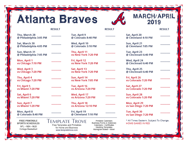 Atlanta Braves Schedule Printable