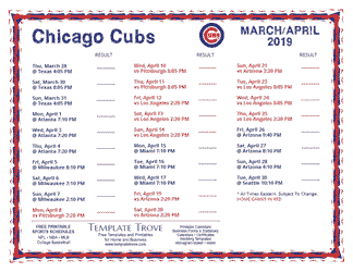 April 2019 Chicago Cubs Printable Schedule