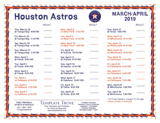 April 2019 Houston Astros Printable Schedule