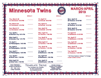 April 2019 Minnesota Twins Printable Schedule
