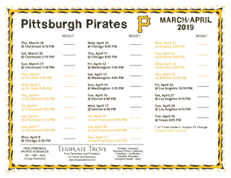 April 2019 Pittsburgh Pirates Printable Schedule