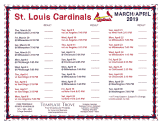 April 2019 St. Louis Cardinals Printable Schedule