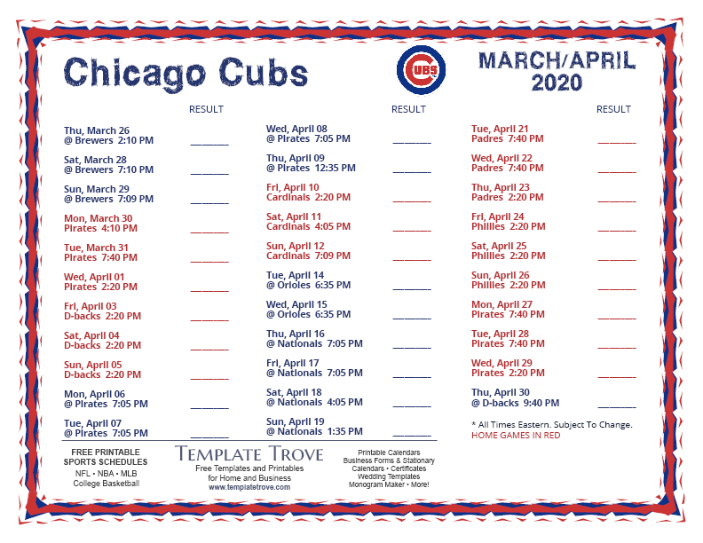 Cubs Printable Schedule Customize and Print
