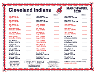 April 2020 Cleveland Indians Printable Schedule