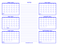 2021 6 Month Calendar