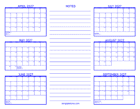 2027 6 Month Calendar