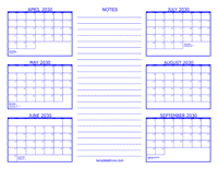 2030 6 Month Calendar