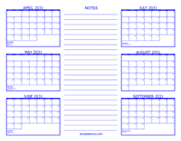 2031 6 Month Calendar