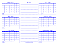 2033 6 Month Calendar