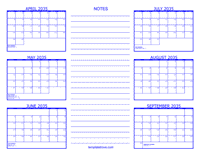 2035 6 Month Calendar