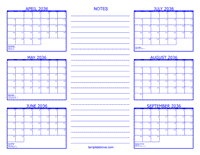 2036 6 Month Calendar