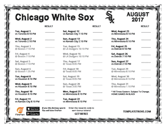 August 2017 Chicago White Sox Printable Schedule