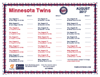 August 2017 Minnesota Twins Printable Schedule