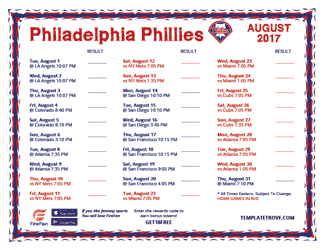 August 2017 Philadelphia Phillies Printable Schedule