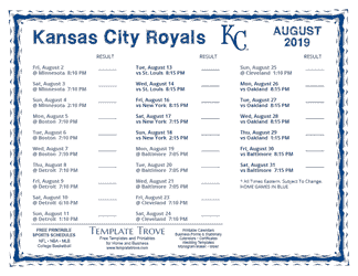 August 2019 Kansas City Royals Printable Schedule