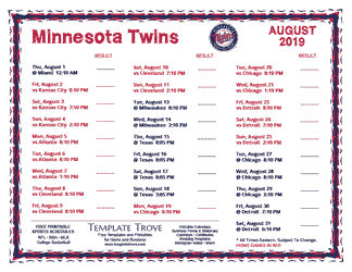 August 2019 Minnesota Twins Printable Schedule