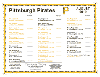 August 2019 Pittsburgh Pirates Printable Schedule