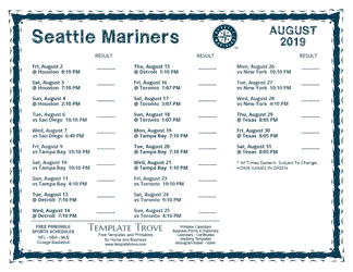 August 2019 Seattle Mariners Printable Schedule