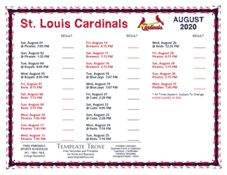 August 2020 St. Louis Cardinals Printable Schedule