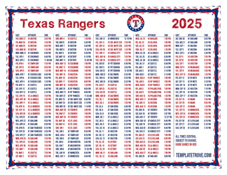 Central Times 2025
 Texas Rangers Printable Schedule