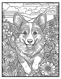 Corgi Coloring Page 9 With Border