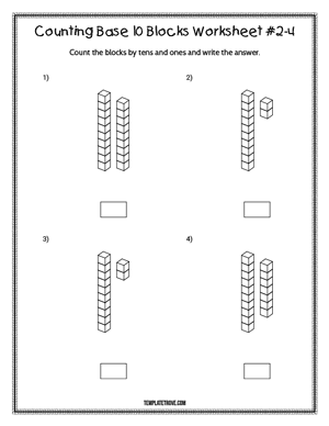 Counting Base 10 Blocks Worksheets