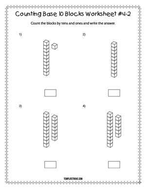 Counting Base 10 Blocks Worksheet #4-2
