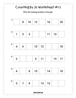 Counting By 2s Worksheet #1-3