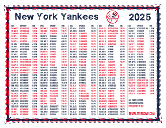 Eastern Times 2025
 New York Yankees Printable Schedule