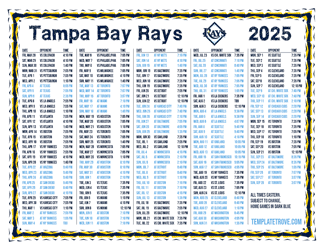Eastern Times 2025
 Tampa Bay Rays Printable Schedule