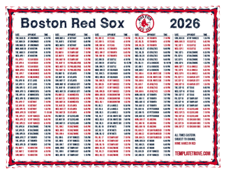 Eastern Times 2026
 Boston Red Sox Printable Schedule