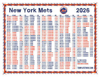 Eastern Times 2026
 New York Mets Printable Schedule