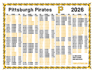 Eastern Times 2026
 Pittsburgh Pirates Printable Schedule