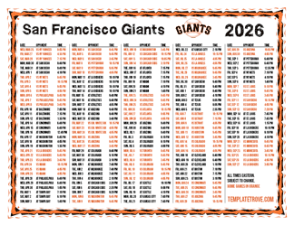 Eastern Times 2026
 San Francisco Giants Printable Schedule