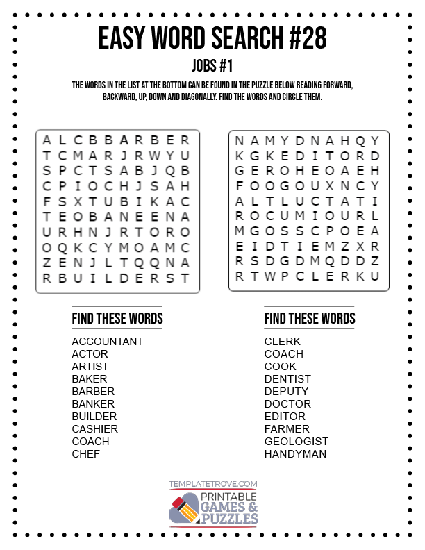 Easy Word Search Printable Pdf Word Search Printable