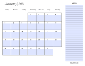 Fillable Calendar 2031