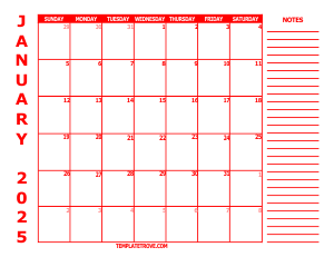 Free Calendars to Print 2025 - Red