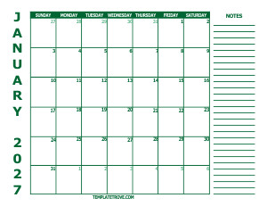 Free Calendars to Print 2027 - Green