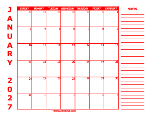 Free Calendars to Print 2027 - Red